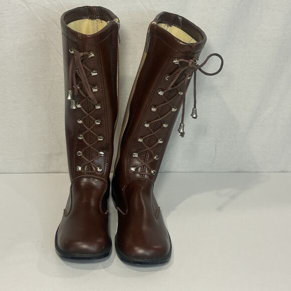 Jaque Vintage girls Brown Tall lace up riding boots With zipper Size 1 EU 32 - Picture 1 of 6
